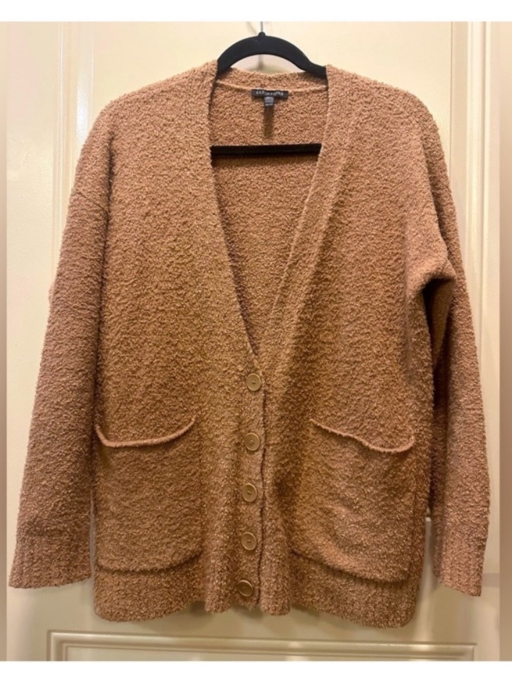 Eileen Fisher Camel Textured Cotton Bouclé Cardigan - Picture 1 of 7